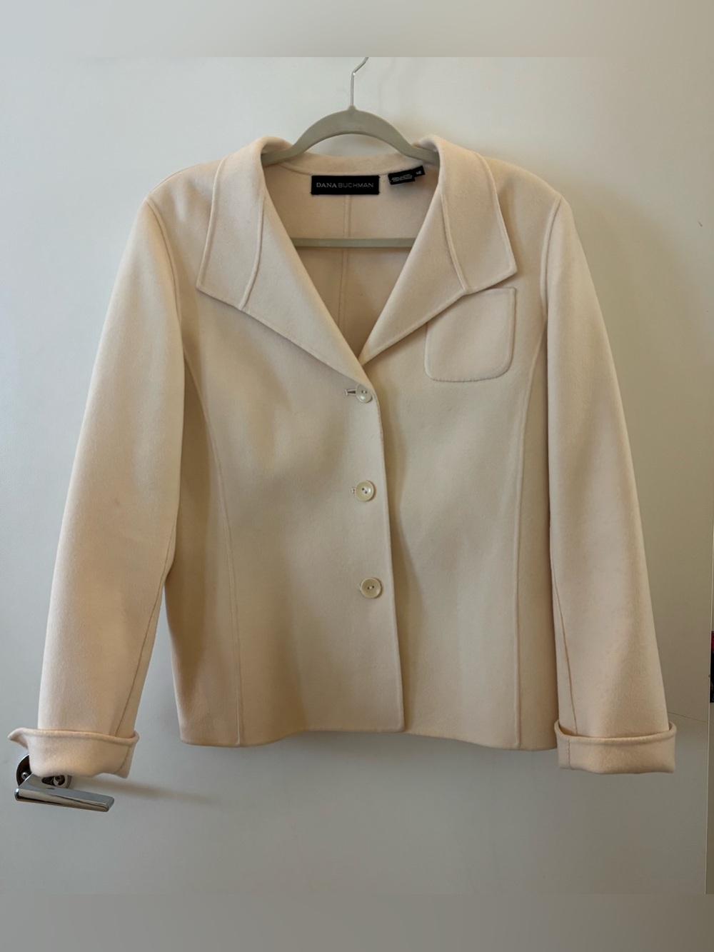 Vintage Dana Buchman 100% Wool Cream Cropped Jacket Size 12